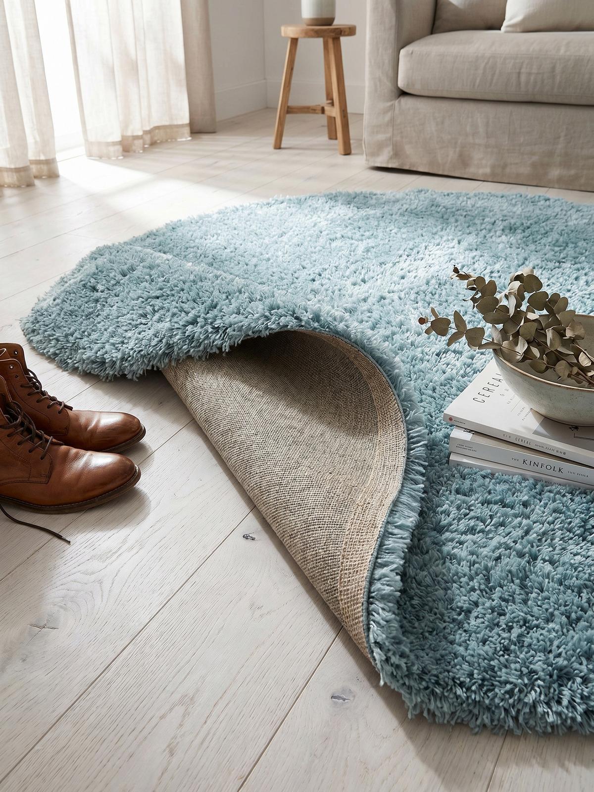 HOCHFLORTEPPICH SALZACH, einfarbig, Blau, Ø 80 cm - Blau, Textil (80/80cm) - KADIMA DESIGN