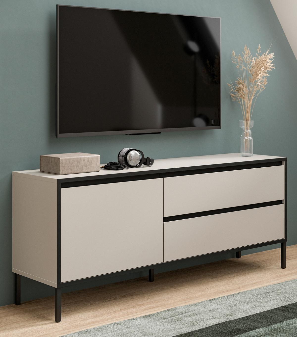 LOWBOARD Sand / Kaschmir mit schwarz, Flat-TV Unterschrank 150 cm, Komforthöhe - Sandfarben/Kaschmir, Holzwerkstoff/Metall (150/62/38cm) - Inn.Furn