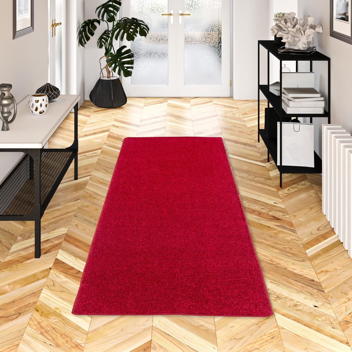 HOCHFLOR VELOURS TEPPICH LÄUFER MONA - Rot, Textil (80/200cm) - Snapstyle