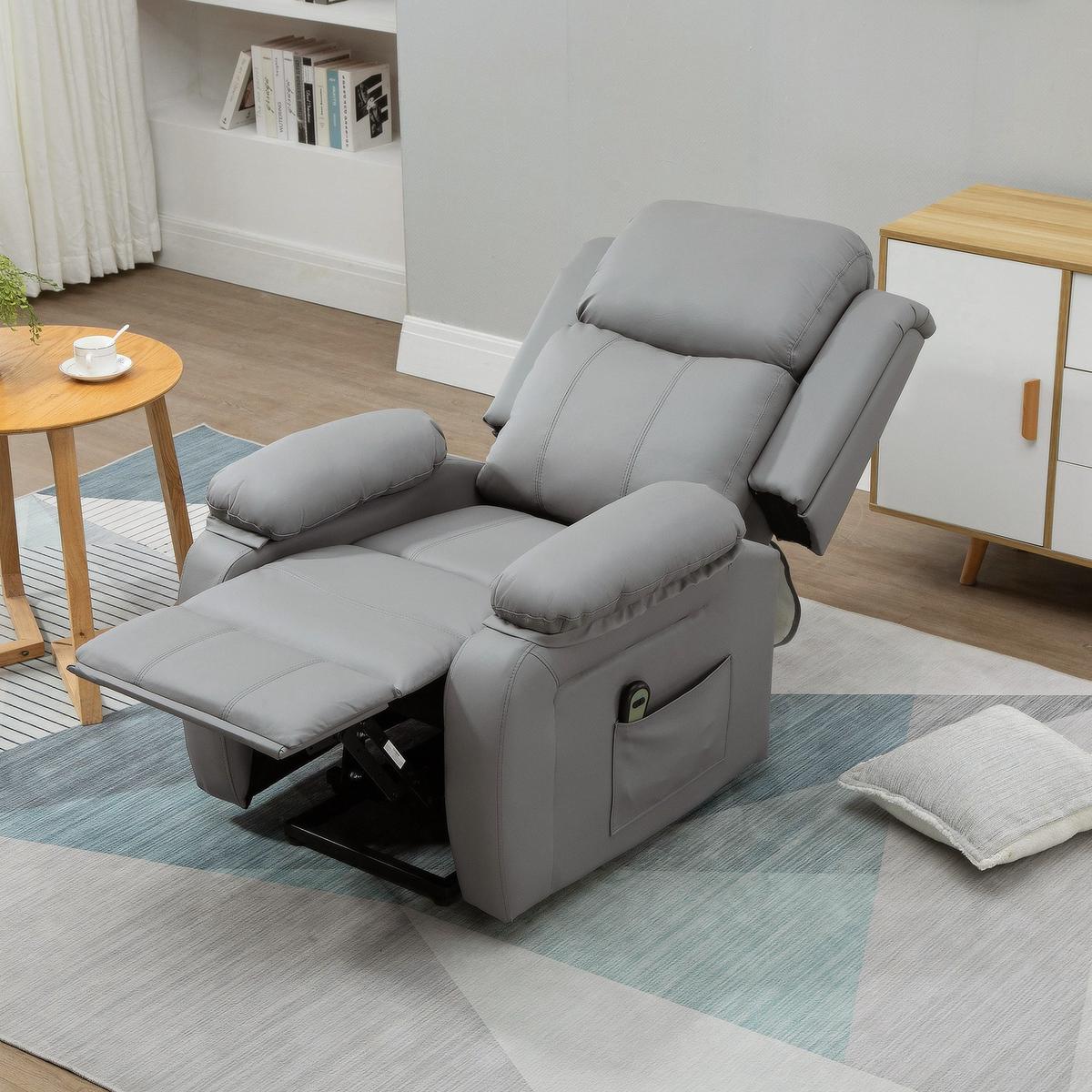 FERNSEHSESSEL mit Aufstehhilfe, Liegefunktion, Fernbedienung für Wohnzimmer Grau - Schwarz/Grau, Textil/Metall (76/105/90cm) - HOMCOM