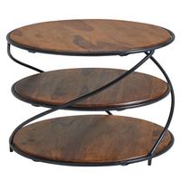 COUCHTISCH Sheesham Massivholz/Metall Rund 58x58x40,5 cm mit Stauraum - Schwarz/Braun, Holz/Metall (58/58/40cm) - KADIMA DESIGN