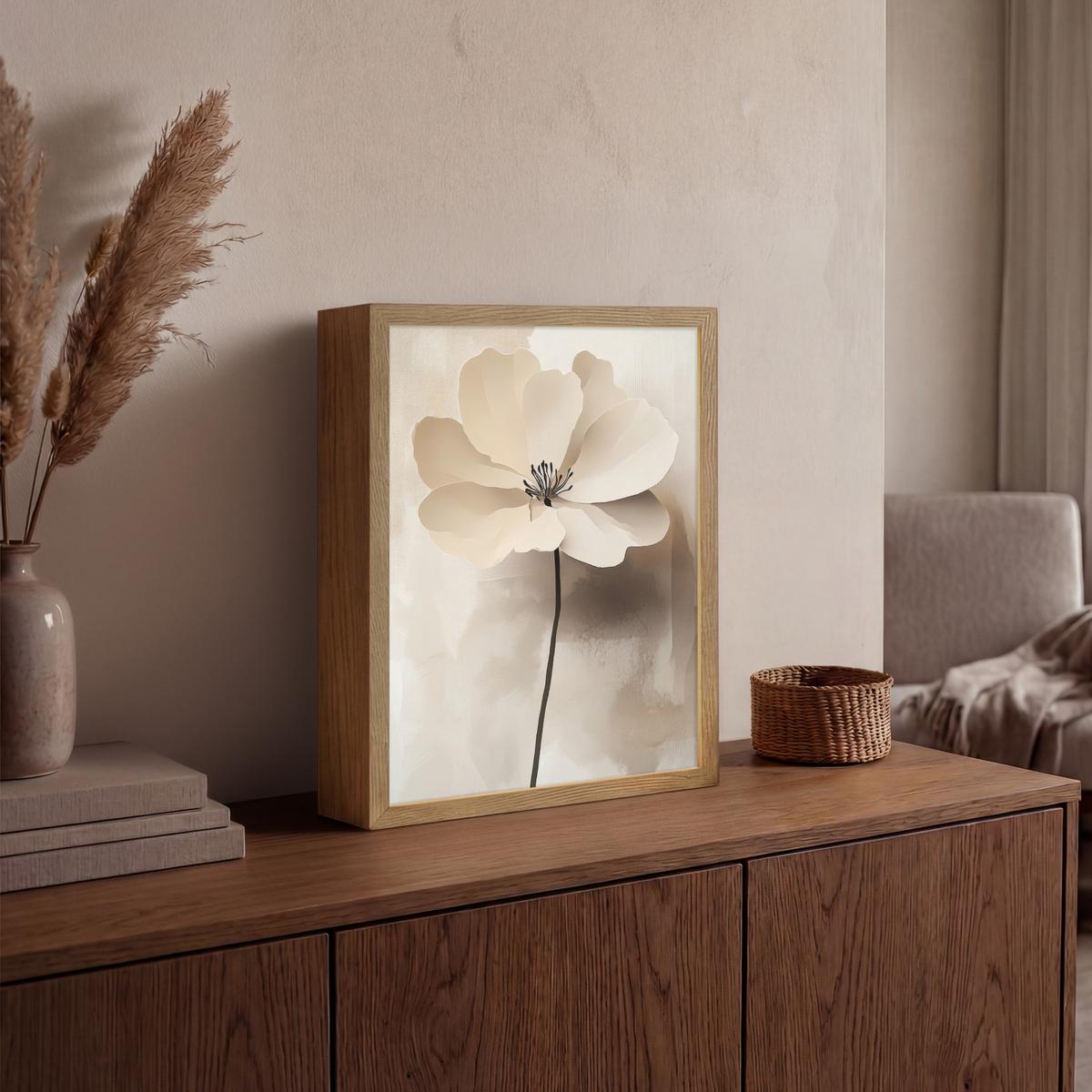 WANDLEUCHTE MIT AKKU Blume - Beige - Farbe - Schatten 30x40 cm - Beige, Holzwerkstoff (30/40/8cm) - OnlyWow