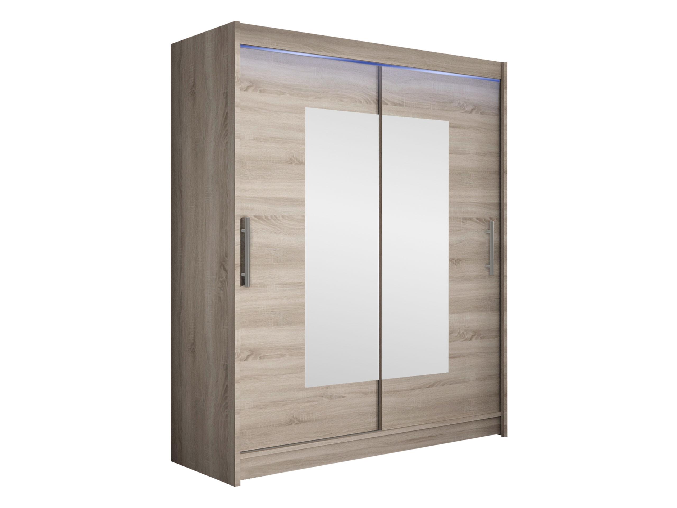 SCHWEBETÜRENSCHRANK Westa III, mit RGB LED Beleuchtung - Silberfarben/Trüffeleichefarben, Holzwerkstoff/Metall (150/200/58cm) - MIRJAN24