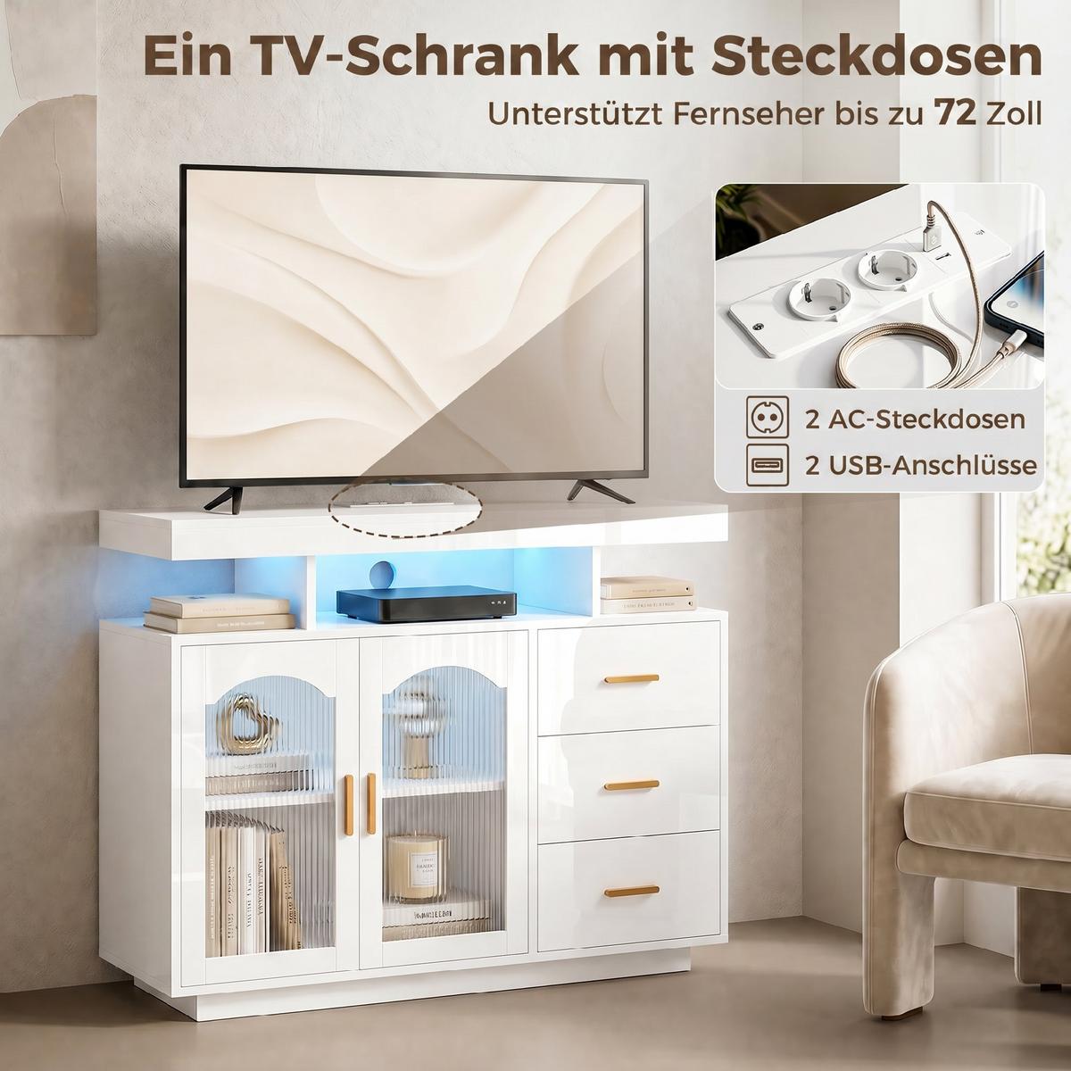SIDEBOARD MDF Weiß - Weiß Hochglanz/Goldfarben, Holzwerkstoff/Metall (35/80/100cm) - HOMCOM