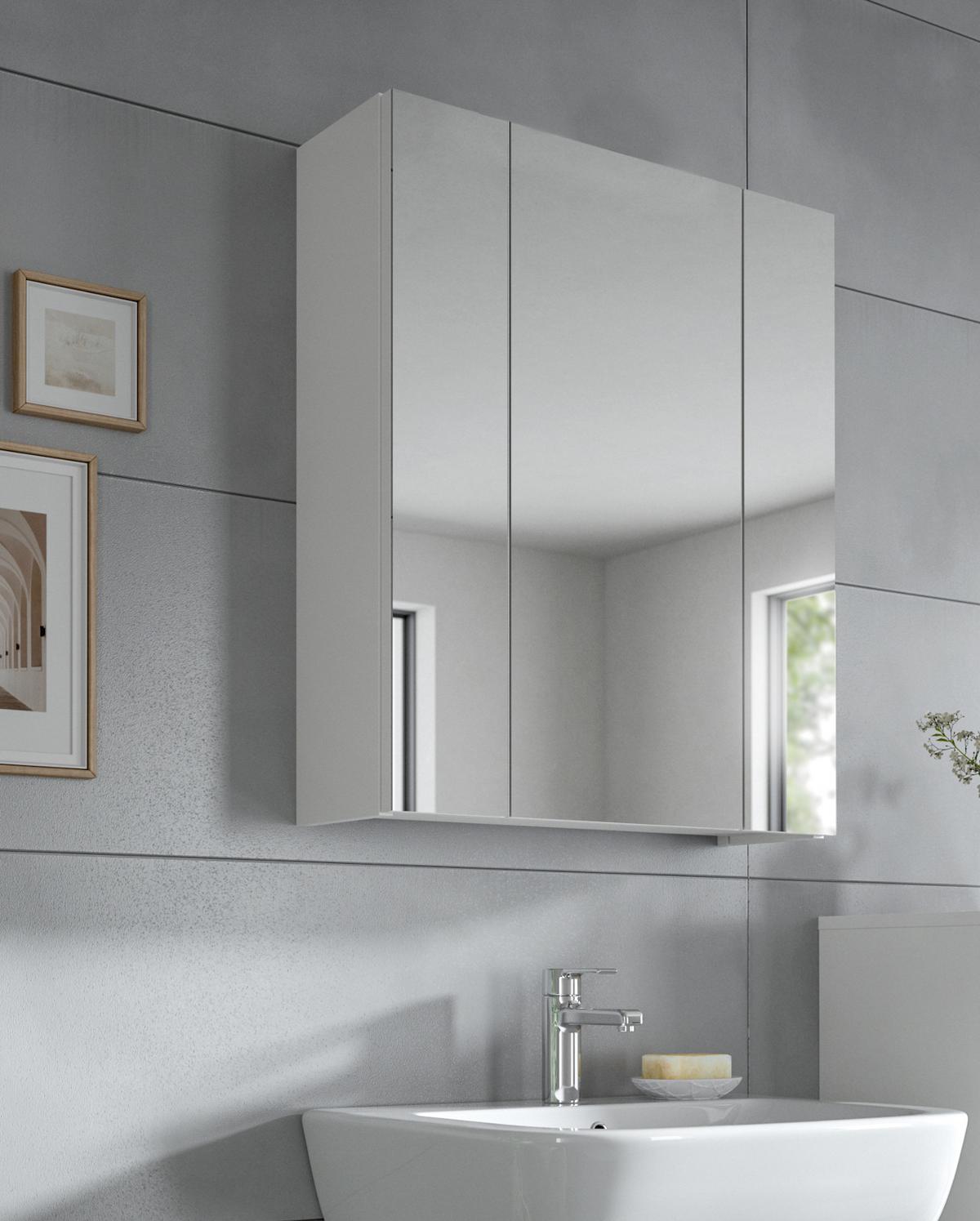SPIEGELSCHRANK weiß 60 cm, Badschrank 3-türig - Weiß, Glas/Holzwerkstoff (60/70/18cm) - Inn.Furn
