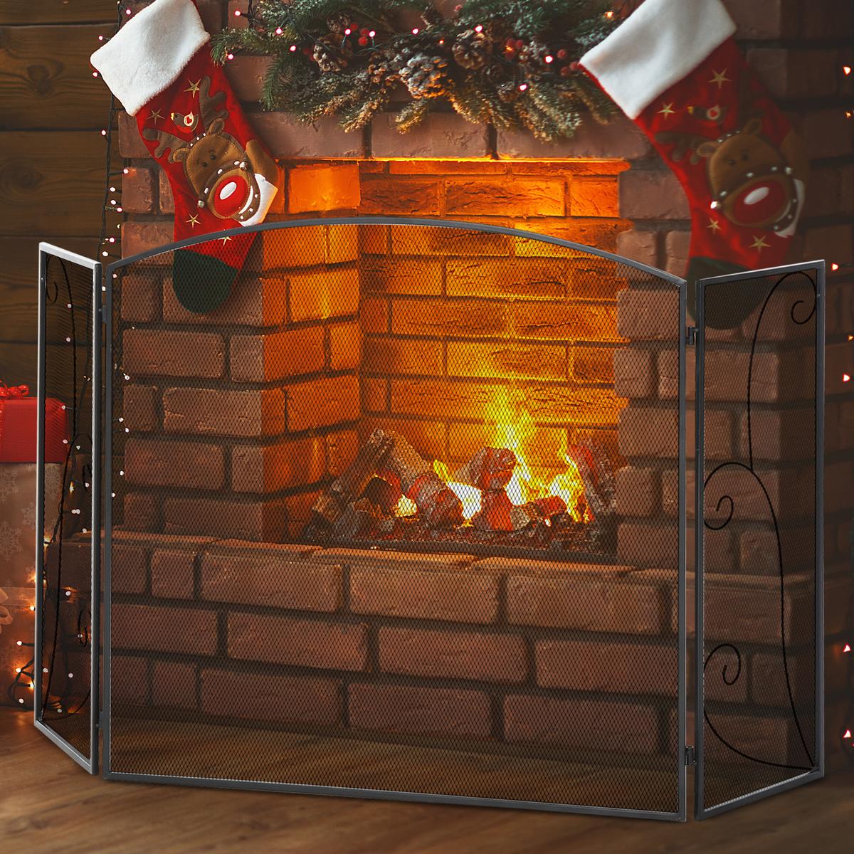 KAMINGITTER, für Wohnzimmer, Metall, Schwarz 132,5 x 76,5cm - Schwarz, Metall (1.5/76.5/132.5cm) - HOMCOM