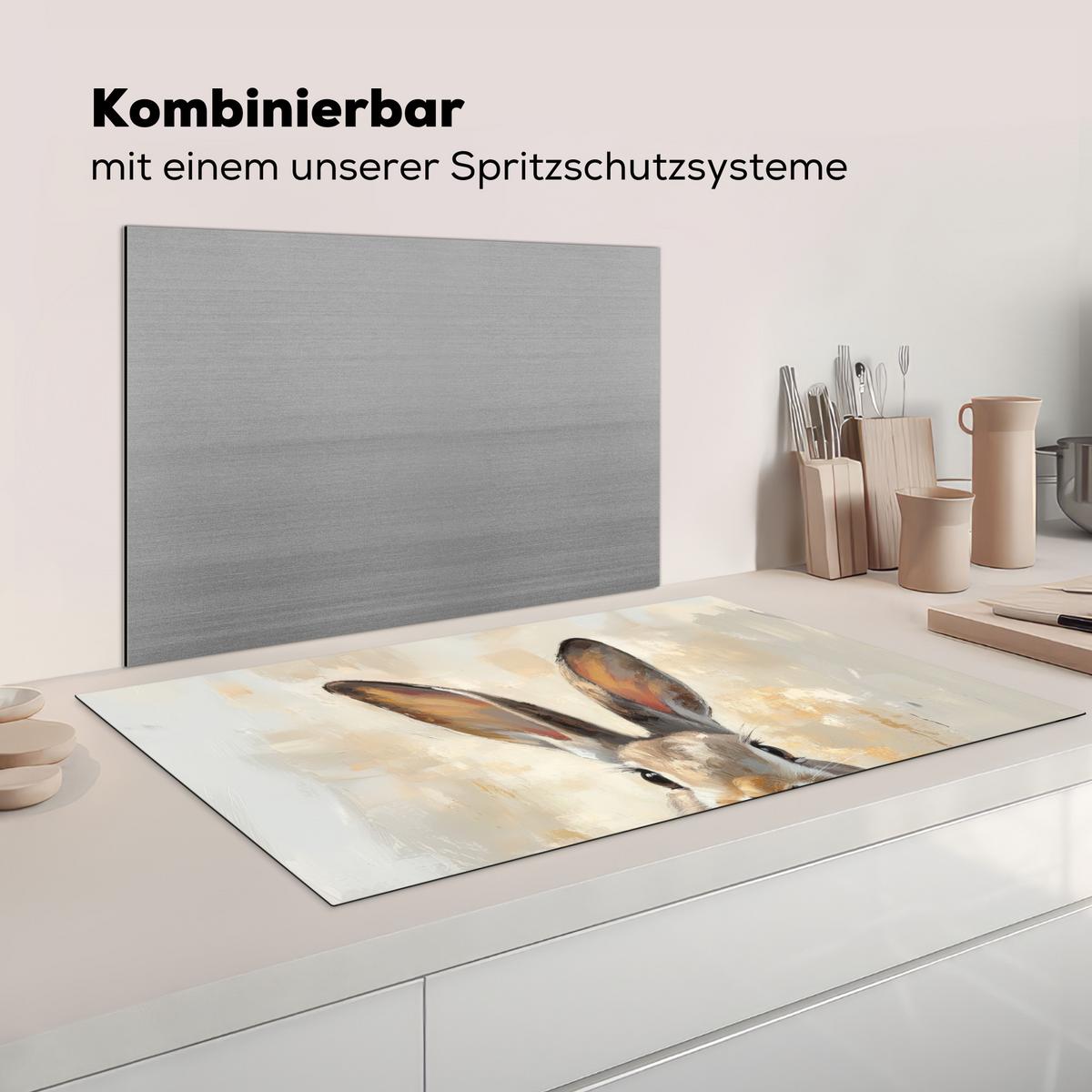 HERDABDECKPLATTE Hase - Ohren - Braun Induktionsschutz 91.6x52.7 cm - Beige, Kunststoff (91.6/52.7/0.2cm) - MuchoWow