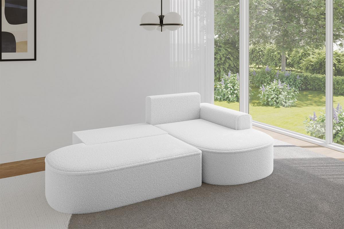 ECKSOFA mit Schlaffunktion und Bettkasten Ottomane Rechts MARI-L1-S - 283x167x73 cm Weiß Bouclé - Schwarz/Weiß, Holzwerkstoff/Kunststoff (167/283cm) - ALTDECOR
