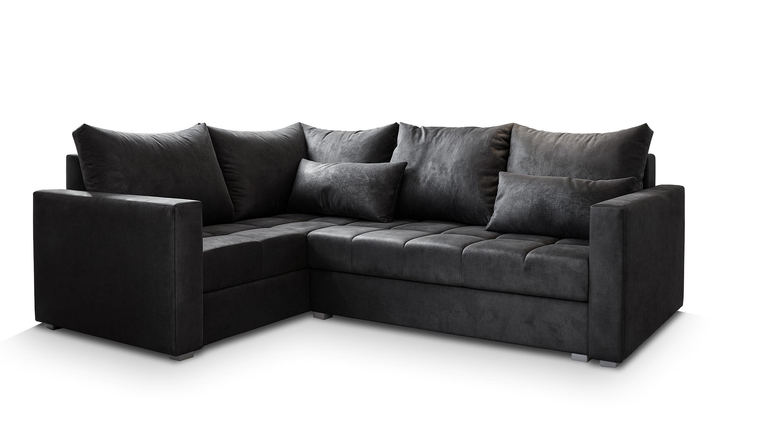 ECKSOFA LIRENO L-S Schwarz Plüsch-Stoff mit Schlaffunktion - Schwarz/Grau, Holz/Kunststoff (220/153cm) - MASSENO