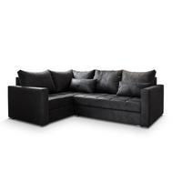 ECKSOFA LIRENO L-S Schwarz Plüsch-Stoff mit Schlaffunktion - Schwarz/Grau, Holz/Kunststoff (220/153cm) - MASSENO