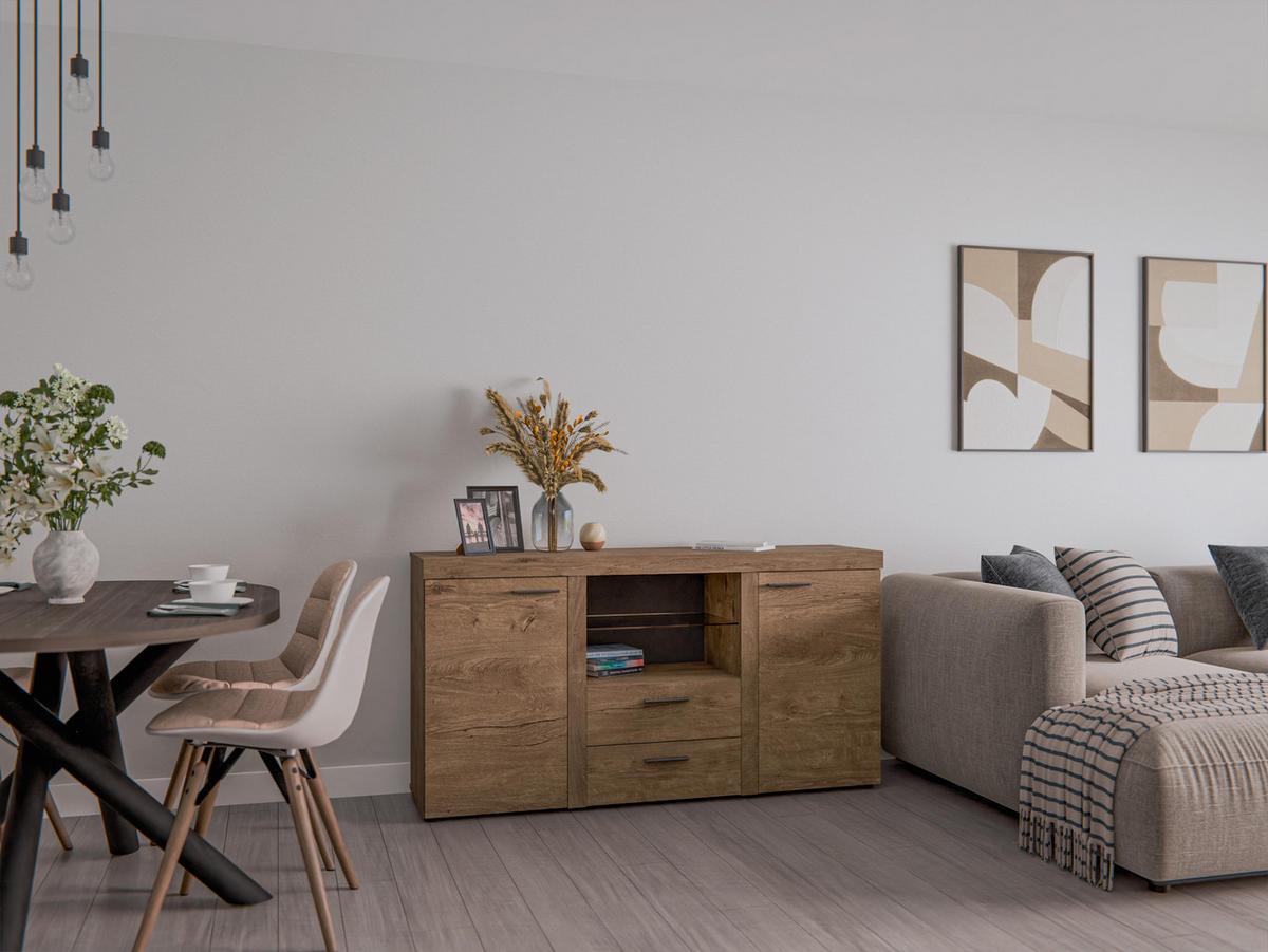 SIDEBOARD Spacoro 2F2S Eiche Lefkas 156,4/82/40,3 cm – Schubladenschrank Kommode Modern - Braun, Holzwerkstoff/Kunststoff (156/82/40cm) - AX Living
