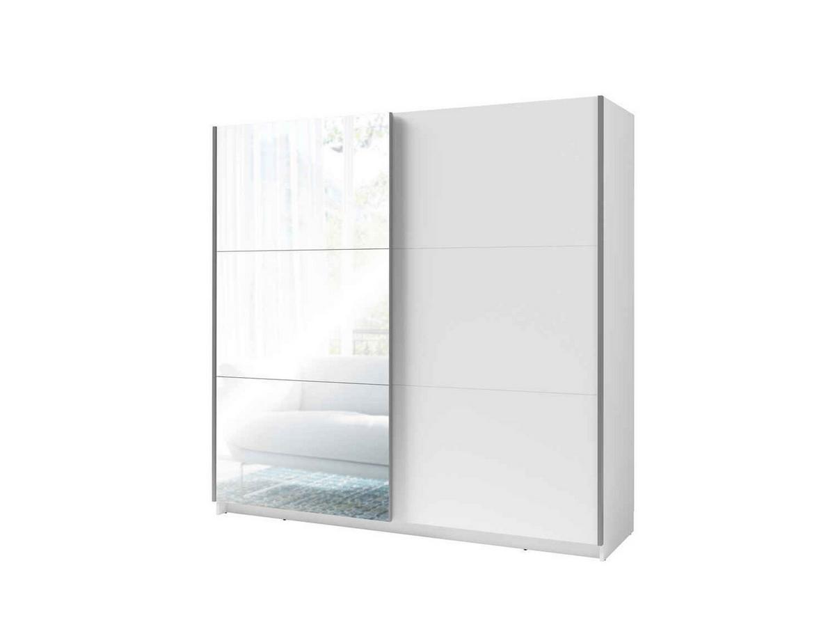 SCHWEBETÜRENSCHRANK ODRIK 200,6/207/55,3cm 2-türig mit Spiegel Weiß - Weiß, Holzwerkstoff (200.6/207/55.3cm) - MASSENO