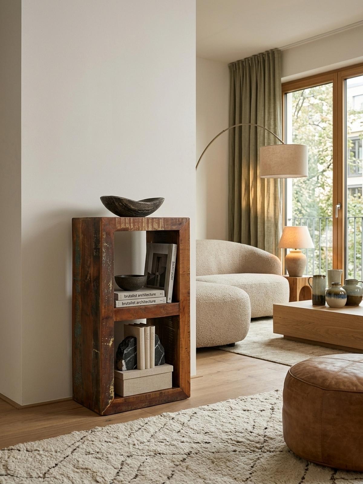 REGAL Massivholz Mango Cubeform Vintage EWA, Braun 45x35x90 cm - Braun, Holz (45/90/35cm) - KADIMA DESIGN