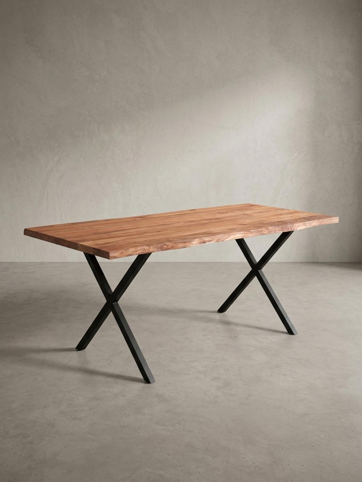 ESSTISCH Massivholz Metall X-Gestell Baumkante Industrial KRETA, Goldbraun-Schwarz 120x60x76 cm - Schwarz/Braun, Holz/Metall (60/120/76cm) - KADIMA DESIGN
