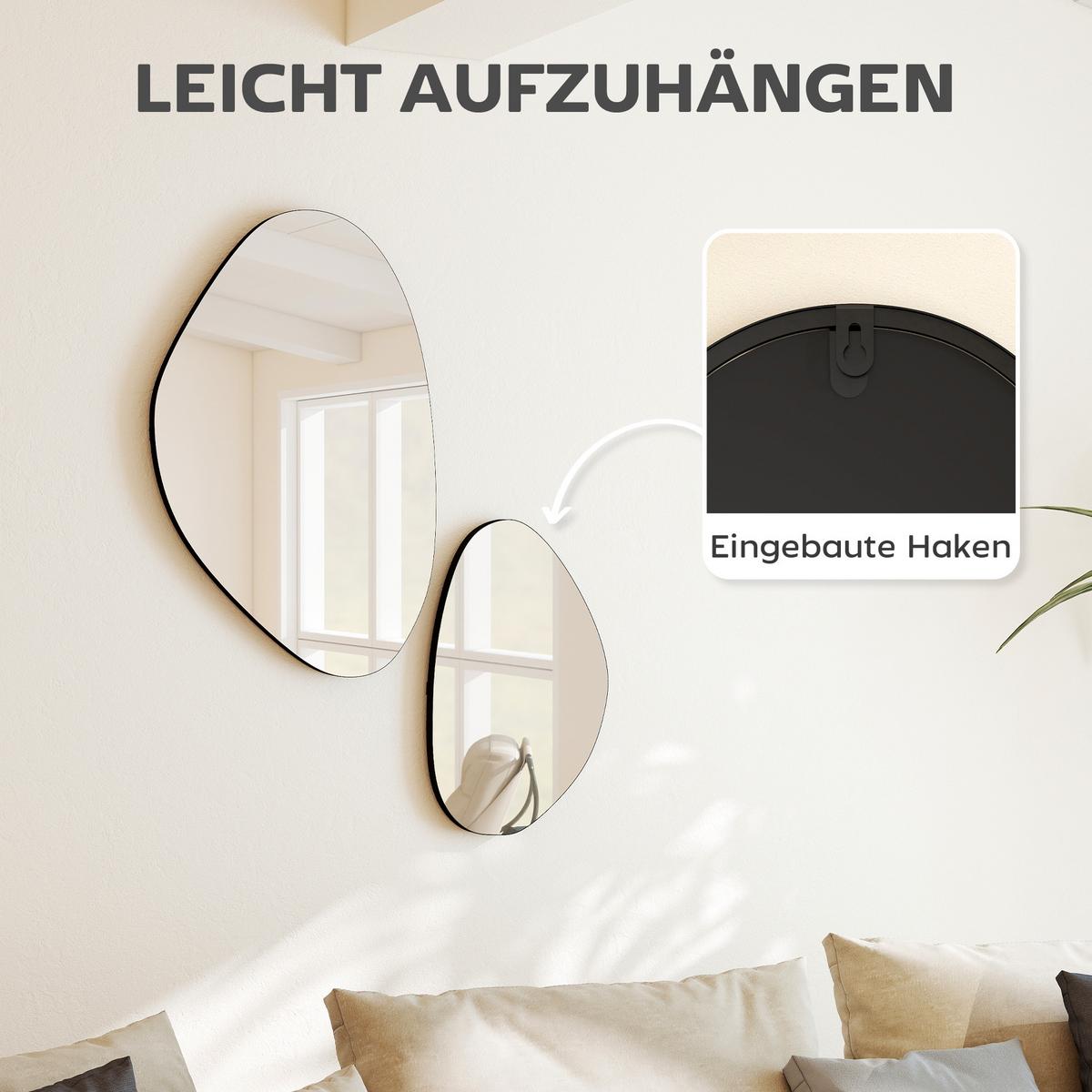 WANDSPIEGEL 2er-Set 70x46 cm, 49,5x31 cm Fenster Spiegel mit Metallrahmen - Schwarz, Glas/Metall (46/2.5/70cm) - HOMCOM