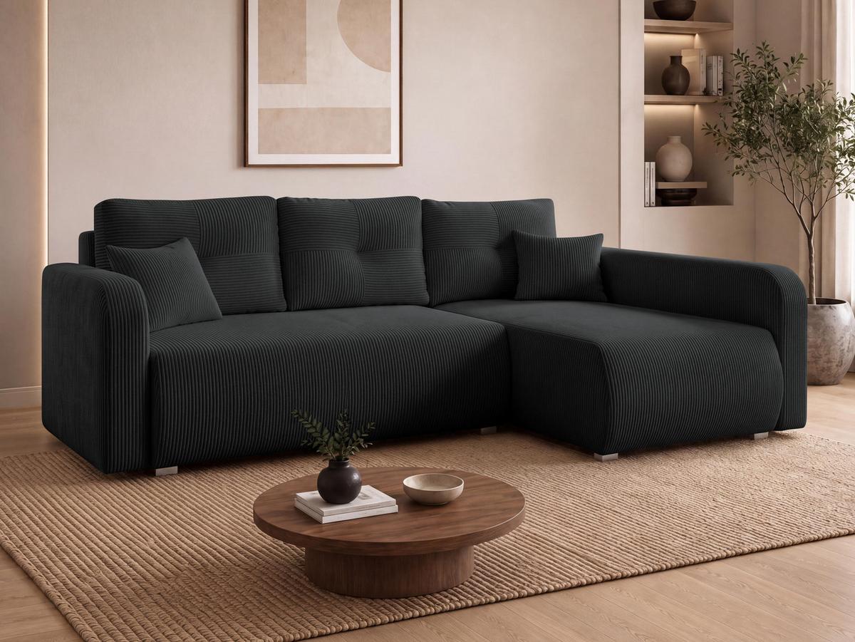ECKSOFA Viena Cord, Seite: Rechts - Silberfarben/Schwarz, Holz/Kunststoff (145/234cm) - MIRJAN24