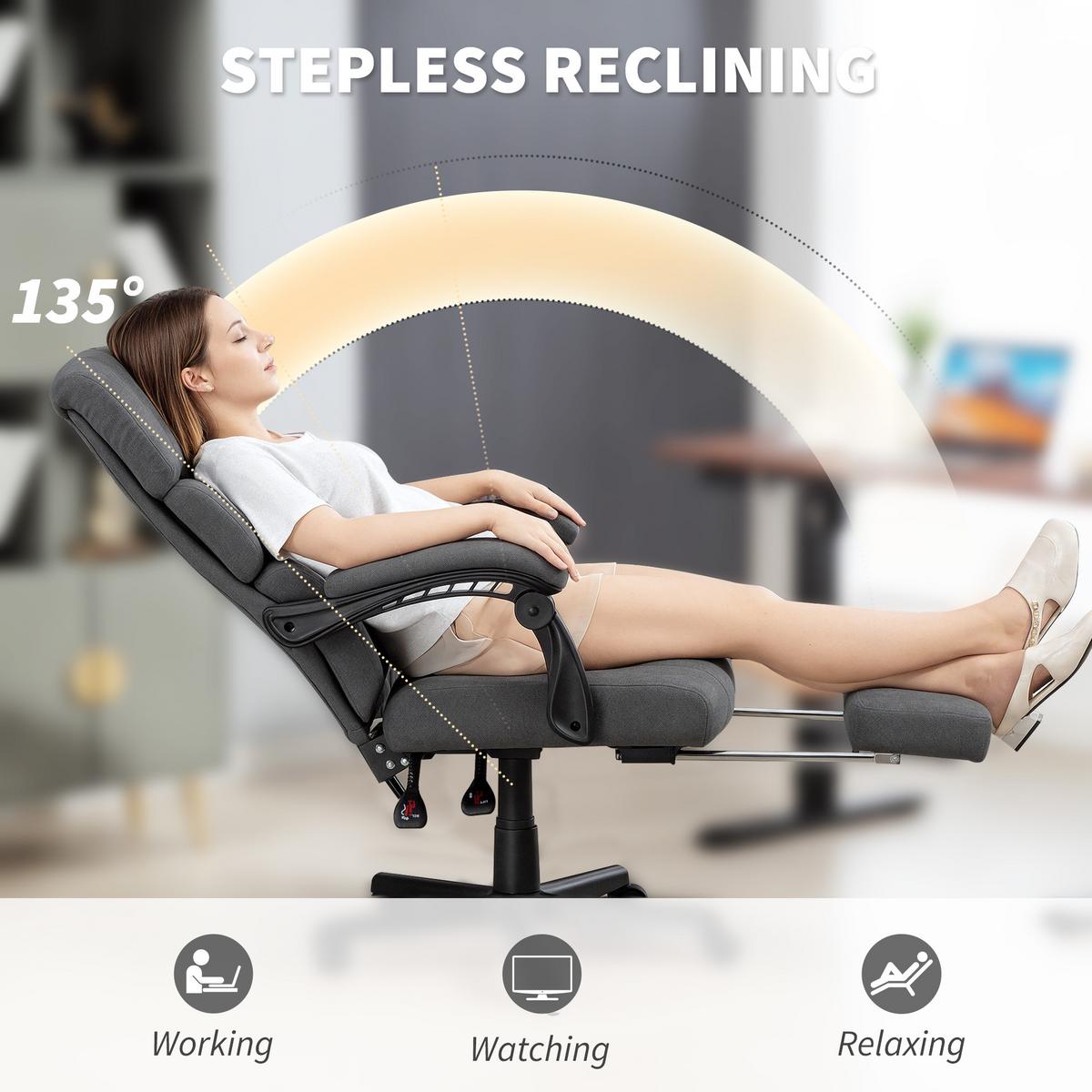 BÜROSTUHL, Ergonomischer Schreibtischstuhl mit Samt-Optik Fußstütze Dunkelgrau - Dunkelgrau, Textil (56/115/68.5cm) - HOMCOM