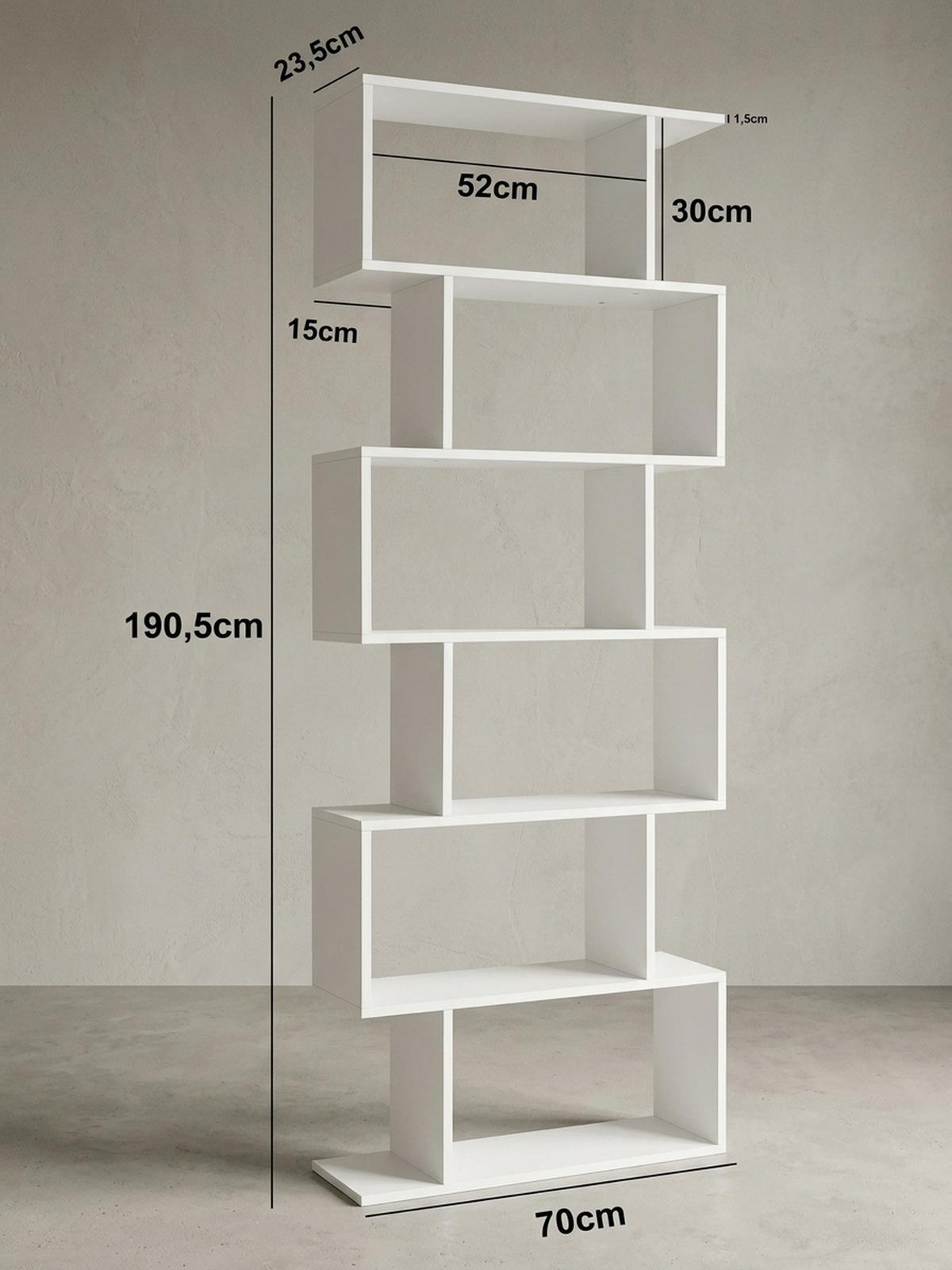 BÜCHERREGAL – Zickzack, Mattweiß, 6 Fächer, Anti-Rutsch-Noppen - Weiß, Holz (70/191/24cm) - KADIMA DESIGN