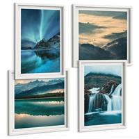 BILDER SET 4er Set - 50x50 cm & 40x60 cm Weißer Rahmen - Winterlandschaften, Wasserfälle, Nordlichter - Weiß, Kunststoff (50/50cm) - TULUP