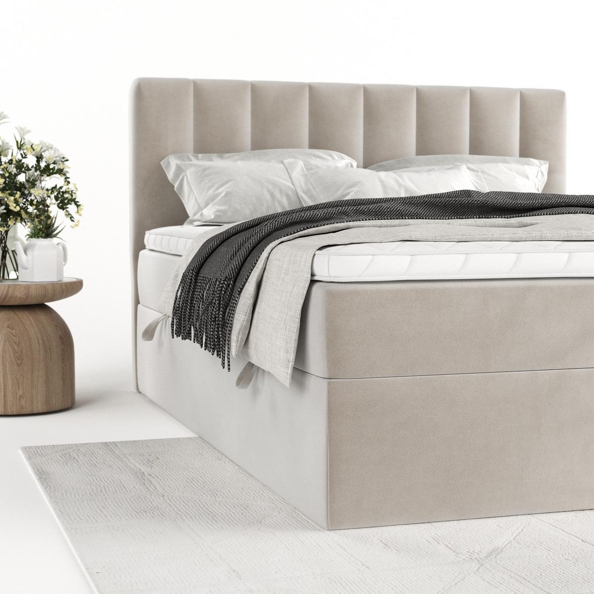 BOXBETT Bari 140/200 cm Hellbeige im Paros Stoff - Beige, Holz/Holzwerkstoff (140/200cm) - AltaBeds