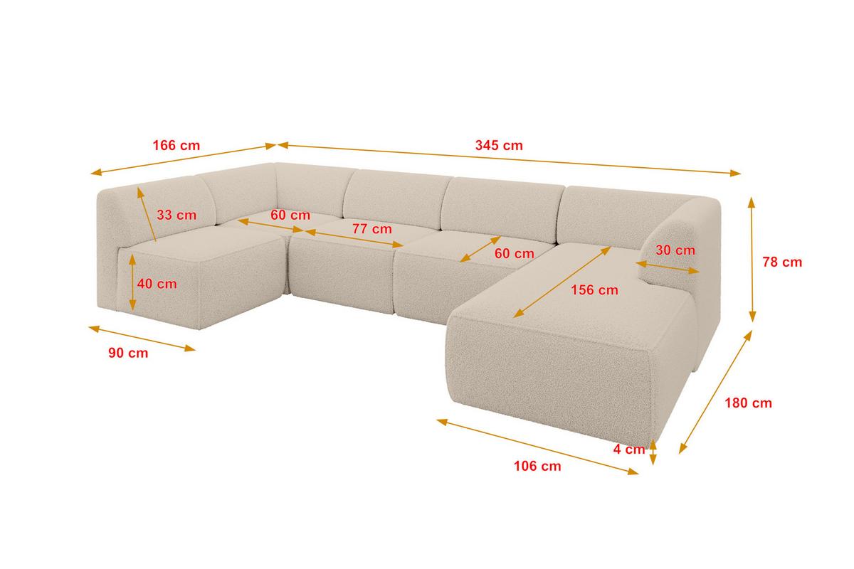 WOHNLANDSCHAFT Ottomane Rechts MOVO-L 345x180x78 cm Dunkelbegie Bouclé - Cappuccino, Holzwerkstoff/Kunststoff (180/78/345cm) - ALTDECOR