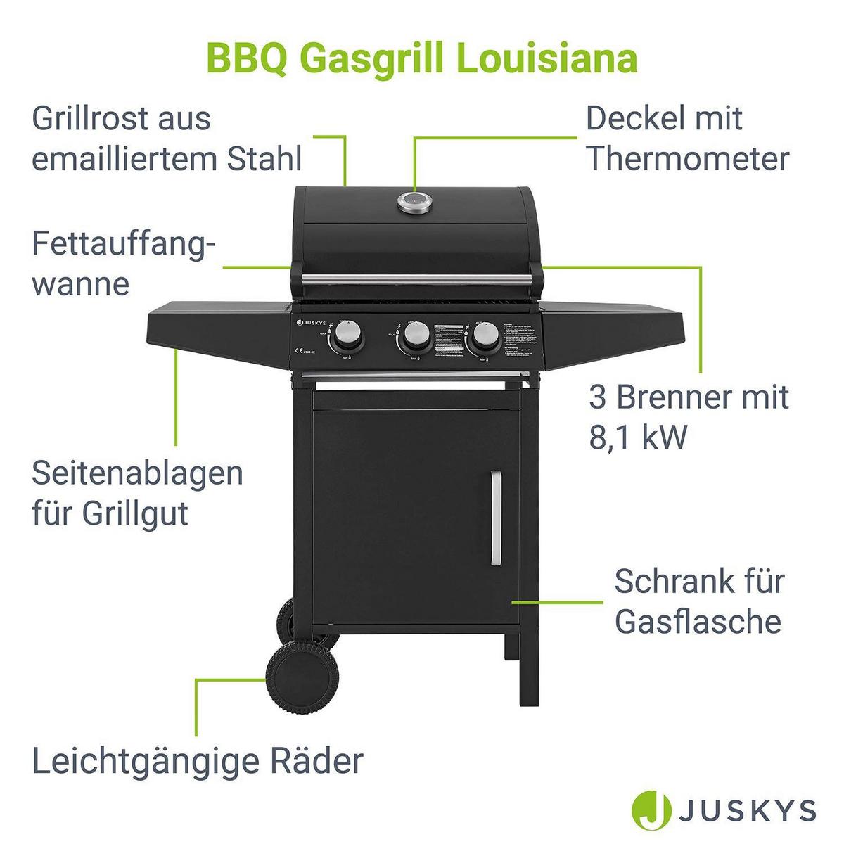 GASGRILL Louisiana schwarz - Schwarz, Metall (110/132/53cm) - Juskys