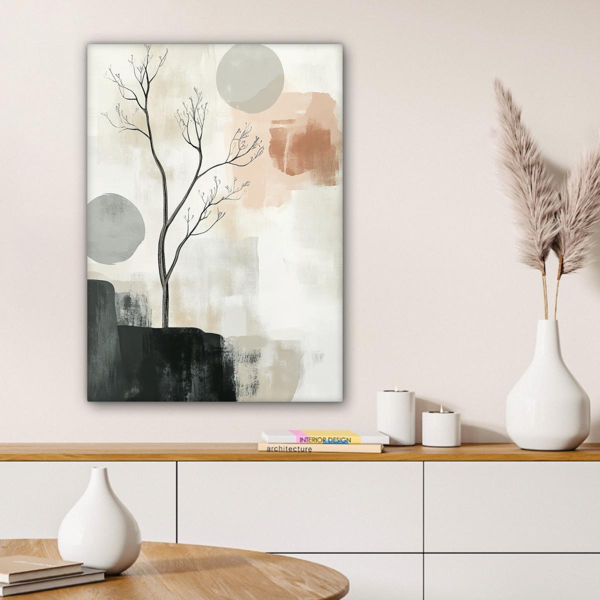 LEINWANDBILD Wabi sabi - Beige - Pflanze Wandbild Wohnzimmer 60x80 cm - Sandfarben, Textil (60/80cm) - MuchoWow