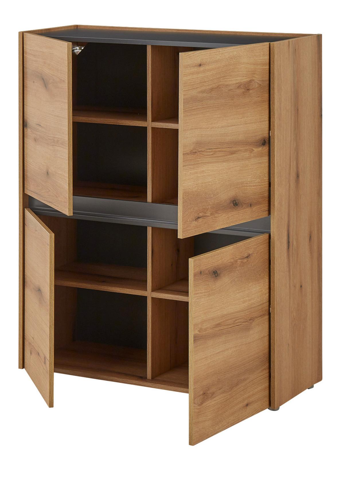 HIGHBOARD Evoke Eiche, Grau, 100 x 120 cm, Kommode 4-türig 8 Fächer - Eichefarben/Schwarz, Holzwerkstoff/Kunststoff (100/120/40cm) - Furn.Design