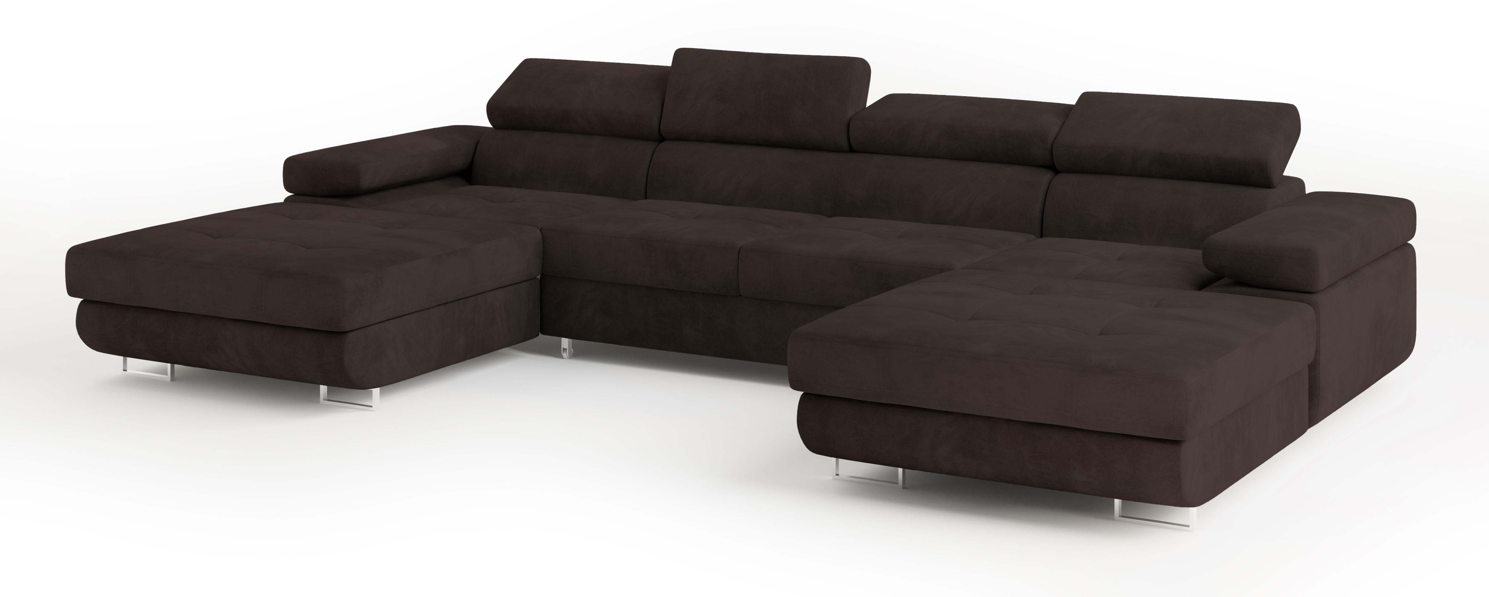 WOHNLANDSCHAFT LYKKE Braun Velours-Stoff mit Schlaffunktion - Braun, Holz (353/90/202cm) - MASSENO