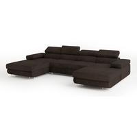 WOHNLANDSCHAFT LYKKE Braun Velours-Stoff mit Schlaffunktion - Braun, Holz (353/90/202cm) - MASSENO