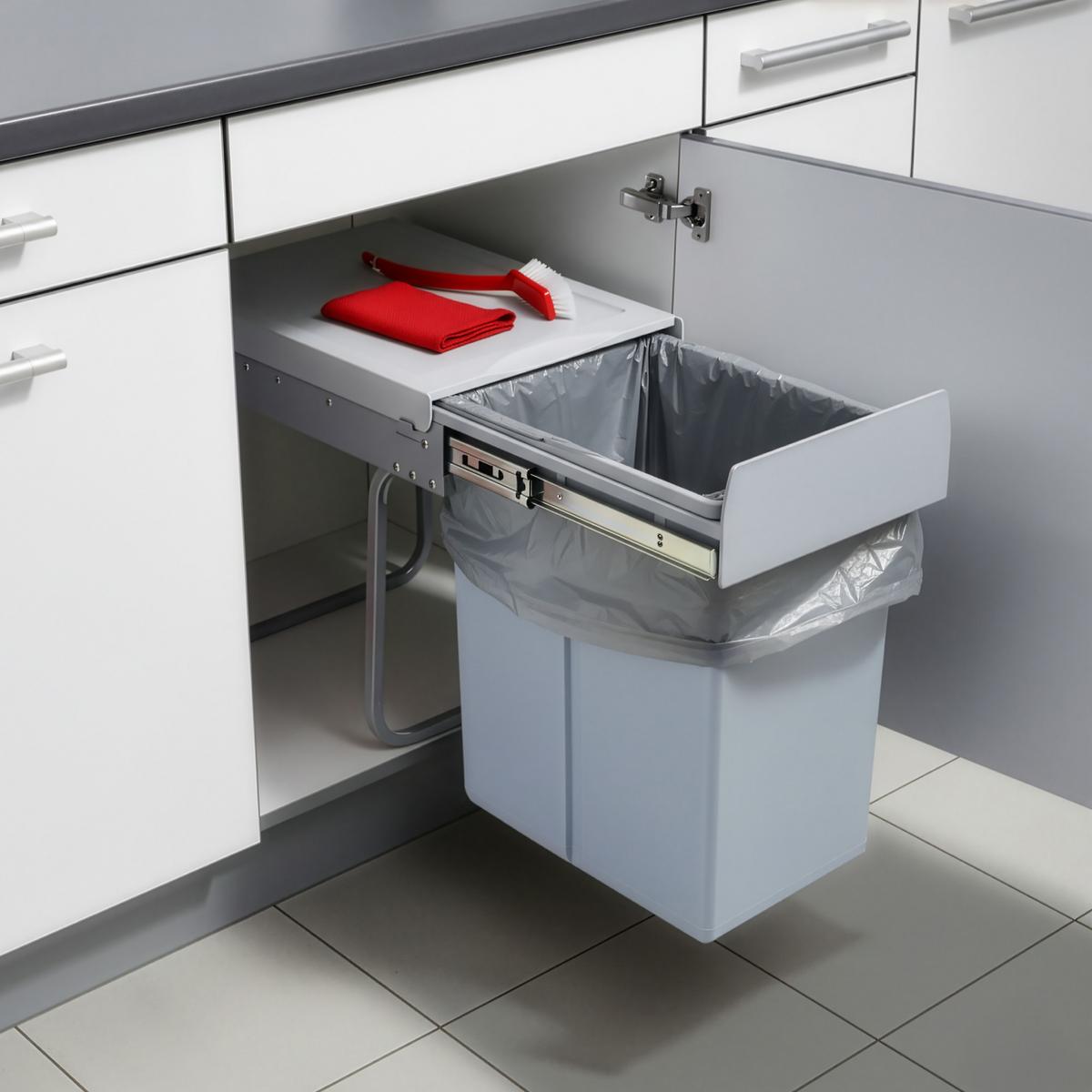 EINBAU-MÜLLEIMER Froland - Grau, Kunststoff/Metall (34/42/26cm) - [en.casa]