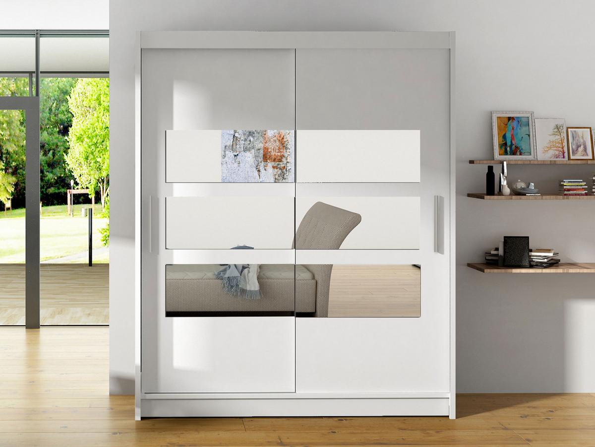 SCHWEBETÜRENSCHRANK Westa VII - Silberfarben/Weiß, Holzwerkstoff/Metall (150/200/58cm) - MIRJAN24