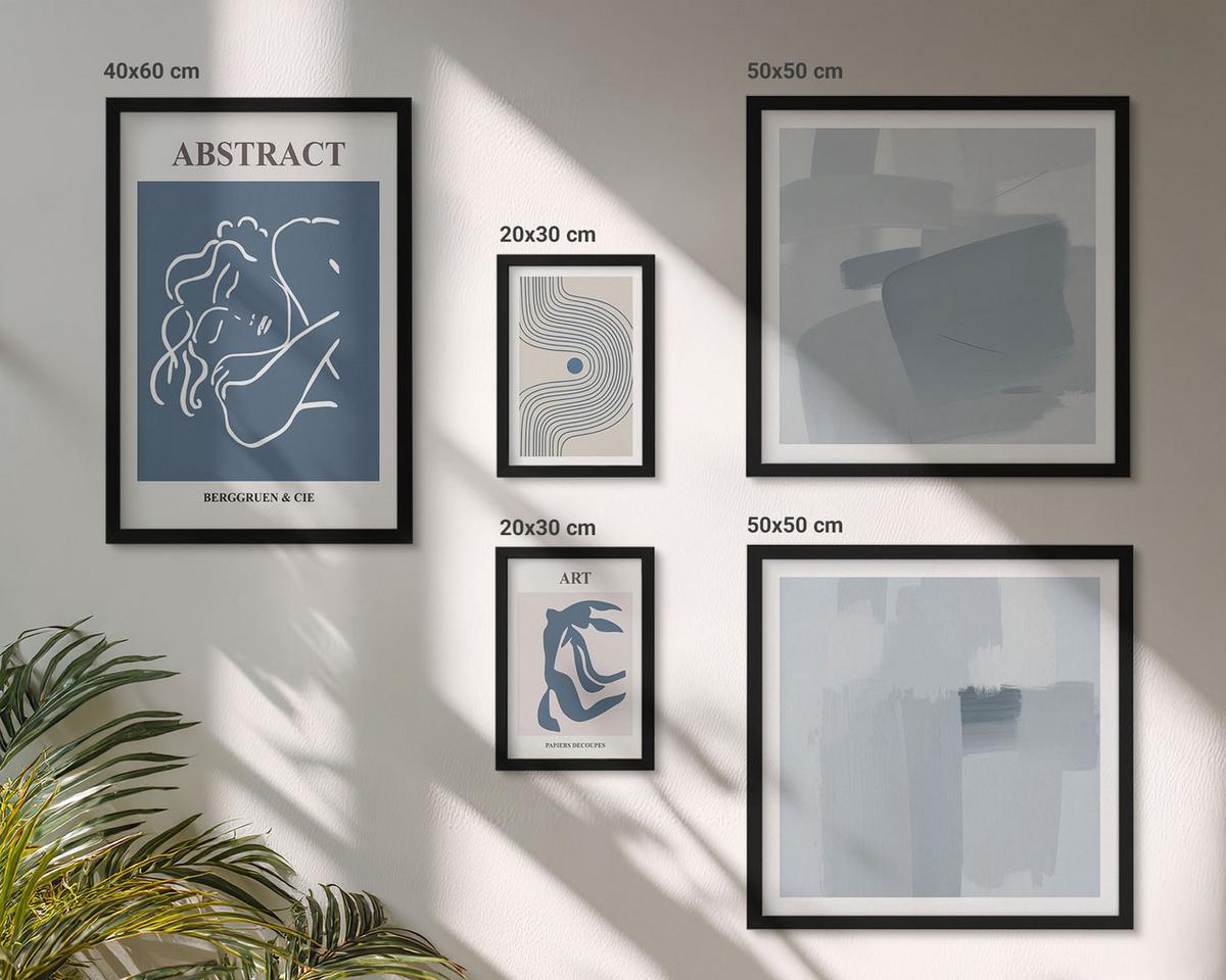 BILDER SET 5er Set - 50x50 cm & 20x30 cm & 40x60 cm Schwarzer Rahmen - Poster mit abstrakten Linien und Wellen - Schwarz, Kunststoff (40/60cm) - TULUP