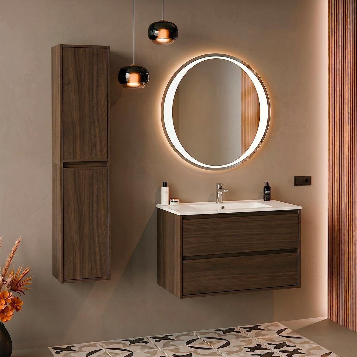 BADMÖBEL 81cm Edmé 2er-Set Dunkles Holz - Braun, Holzwerkstoff (81/52/46cm) - Petits-meubles