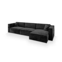 ECKSOFA TOLMO M Schwarz Velours-Stoff mit Schlaffunktion - Schwarz/Grau, Holz/Kunststoff (347/148cm) - MASSENO