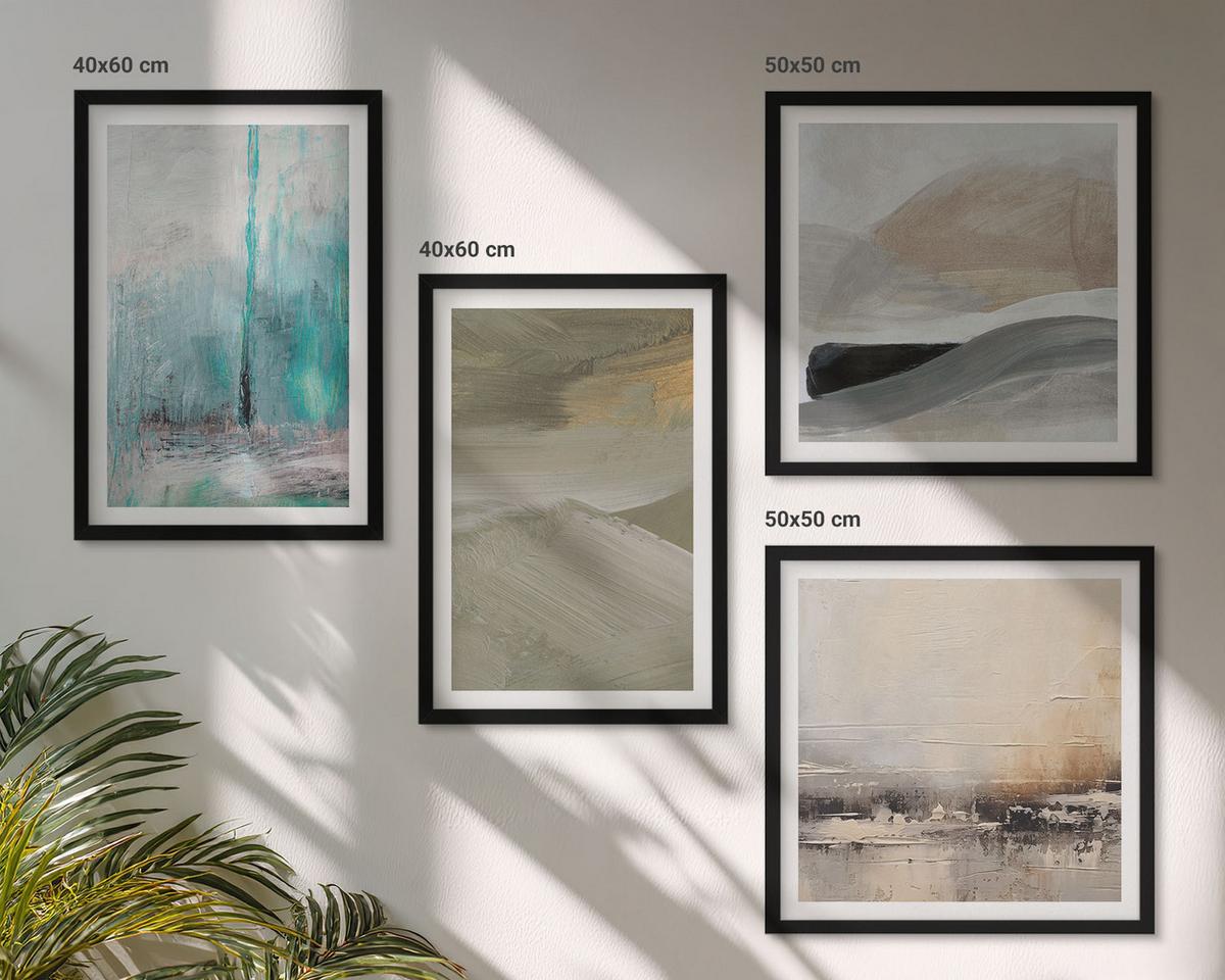 BILDER SET 4er Set - 50x50 cm & 40x60 cm Schwarzer Rahmen - Gemalte abstrakte Dekorationen - Schwarz, Kunststoff (50/50cm) - TULUP