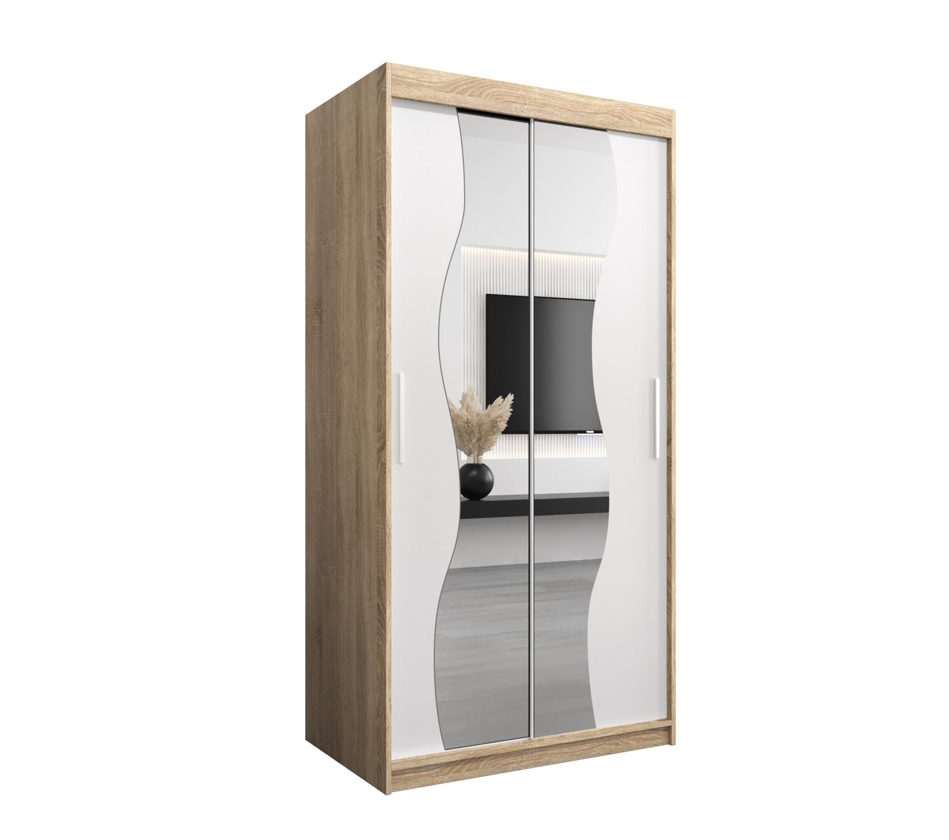 SCHWEBETÜRENSCHRANK 200/100/62 2-türig - Silberfarben/Weiß, Holz/Kunststoff (100/200/62cm) - MÖBEL KRYSPOL