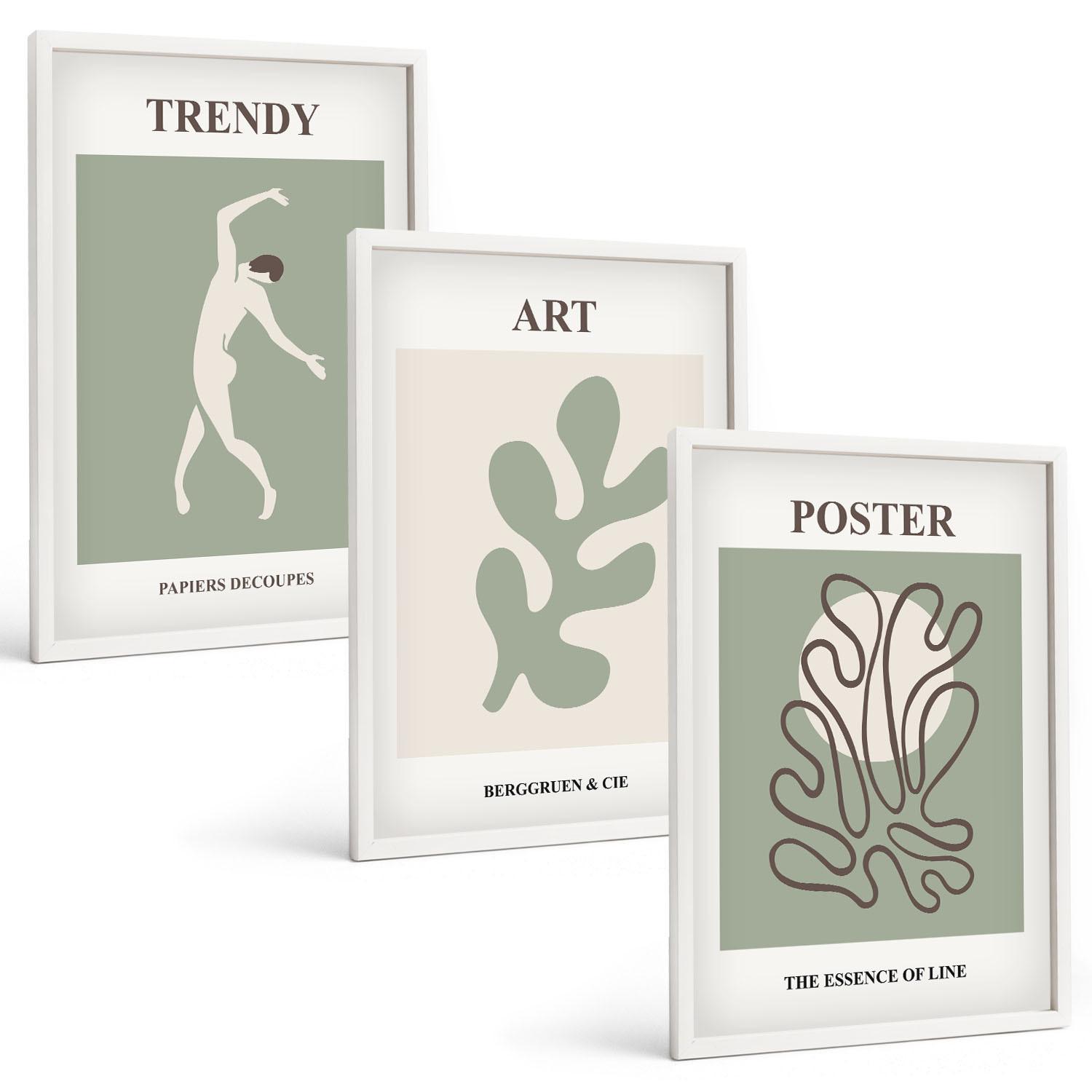 BILDER SET 3er Set - 40x60 cm Weißer Rahmen - Abstrakte Pflanzenfiguren - Weiß, Kunststoff (40/60cm) - TULUP