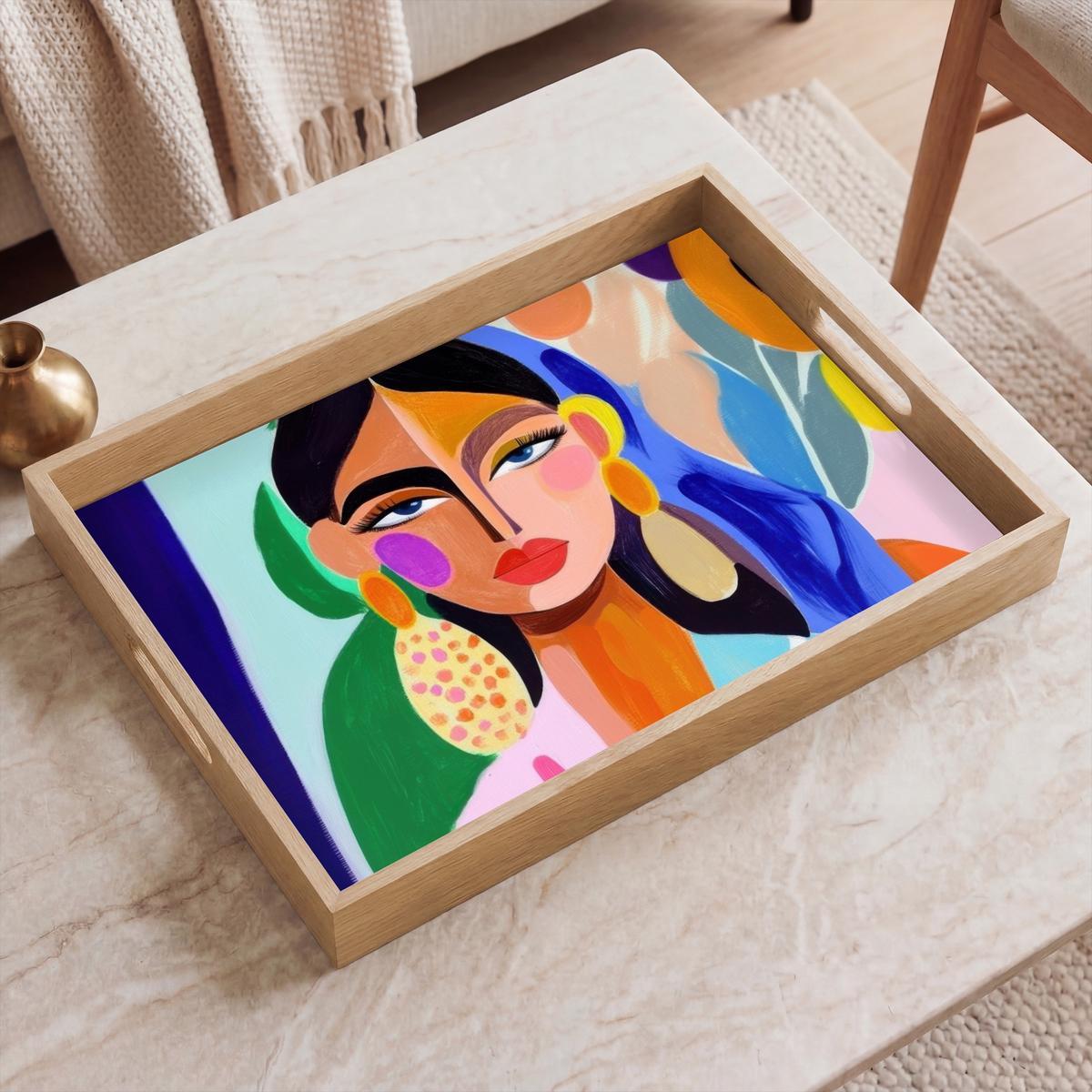 TABLETT Porträt - Frau - Modern 50x35 cm - Multicolor, Holz (50/5/5cm) - OnlyWow