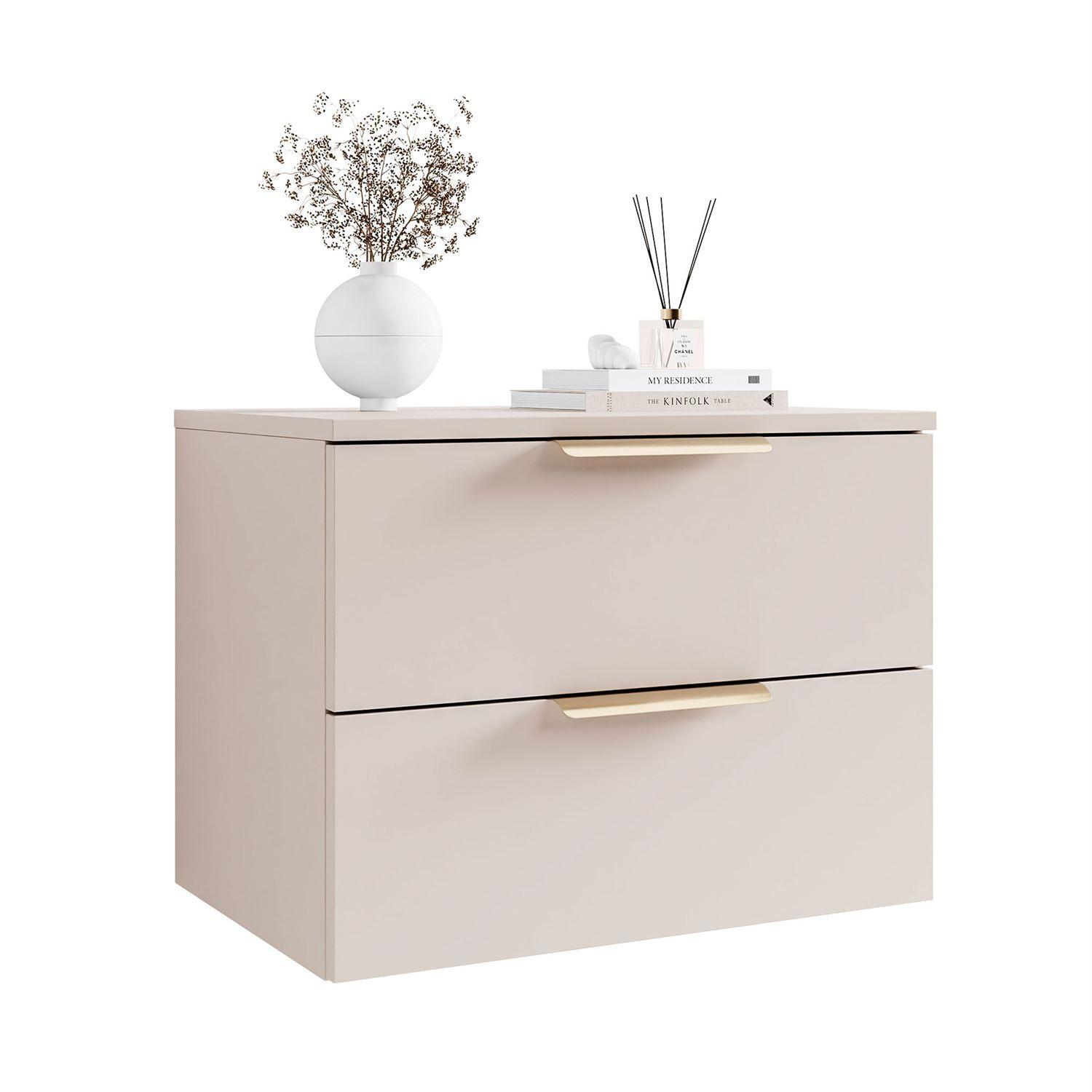 NACHTKOMMODE LINA KASCHMIR 2S LED hängend goldener Chromgriff - Kaschmir/Goldfarben, Holzwerkstoff (55/42/37cm) - Lookway