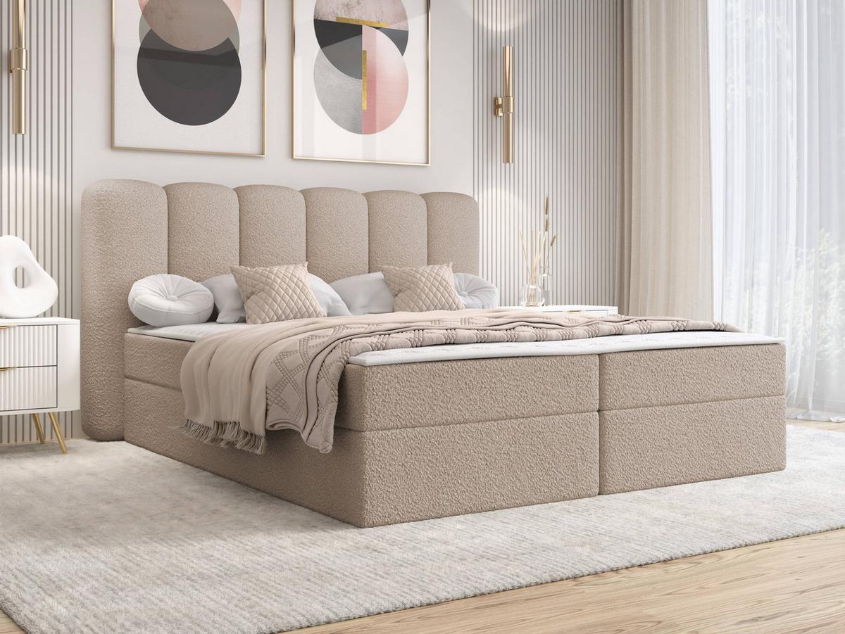 BOXBETT Softi 1 Boucle - H3 - Beige/Schwarz, Holz/Holzwerkstoff (180/200cm) - MIRJAN24