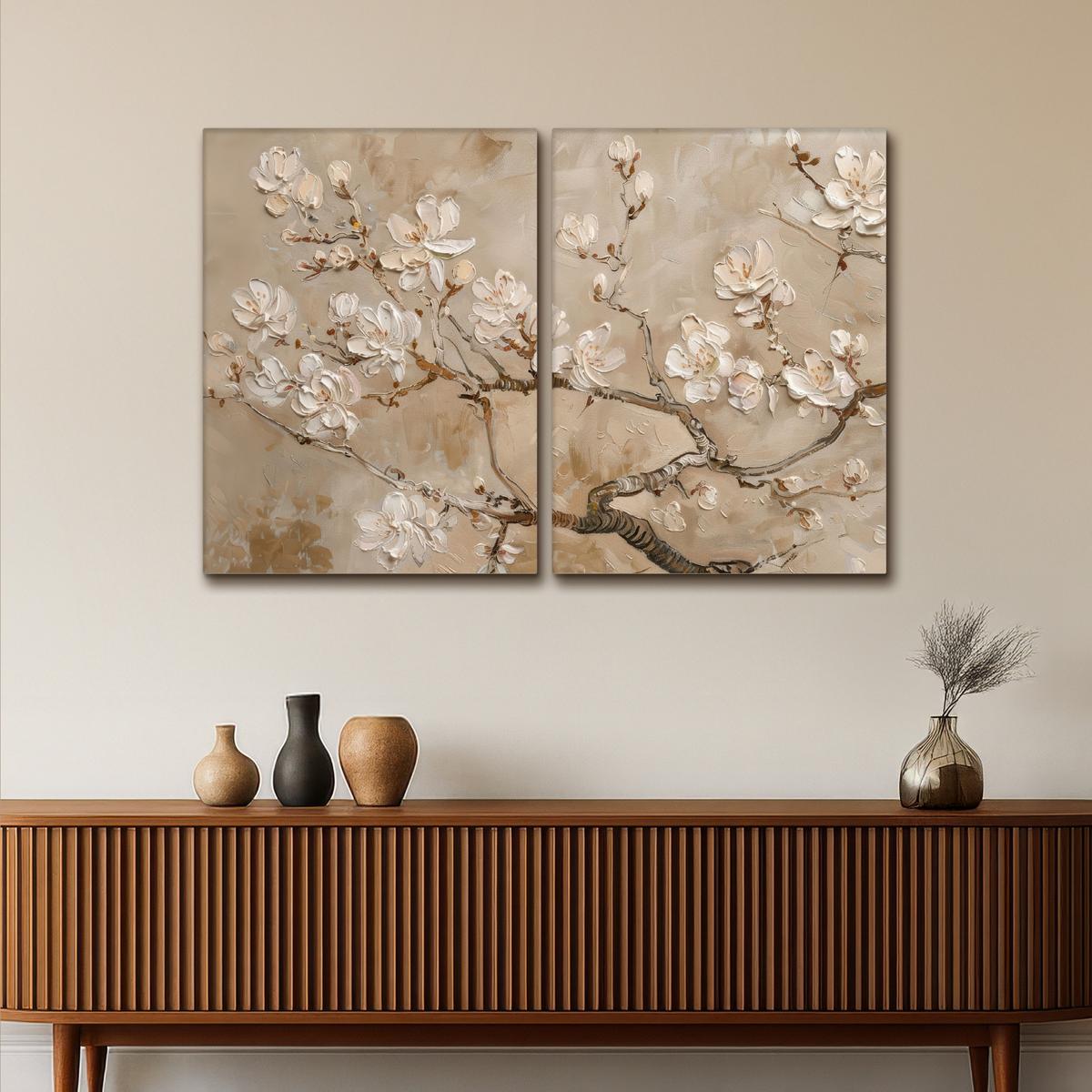 LEINWANDBILD 2er Set Beige - Blüte - Modern 100x70 cm - Beige, Textil (100/70cm) - MuchoWow