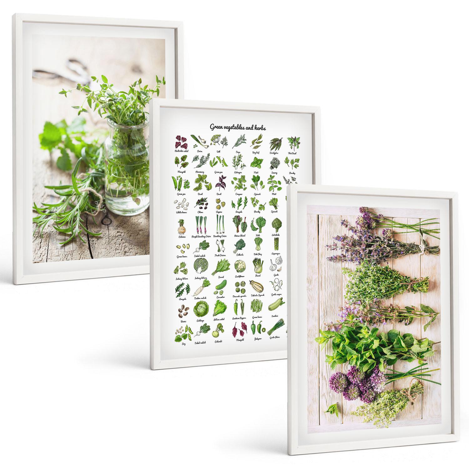BILDER SET 3er Set - 40x60 cm Weißer Rahmen - Getrocknete Kräuter für die Küche - Weiß, Kunststoff (40/60cm) - TULUP