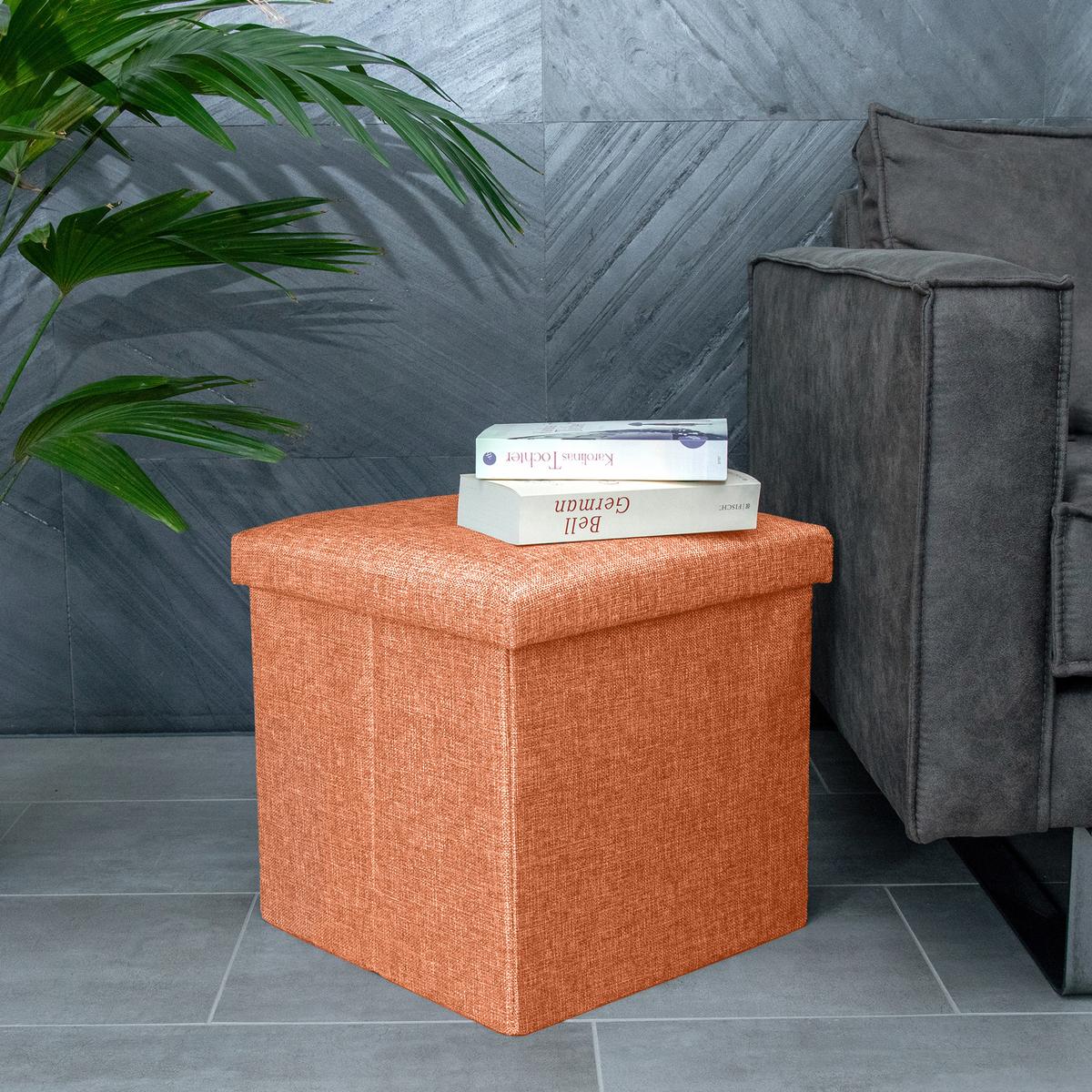 SITZHOCKER mit Stauraum 30/30/30 cm (Orange) - Orange, Textil (38/38/38cm) - Intirilife