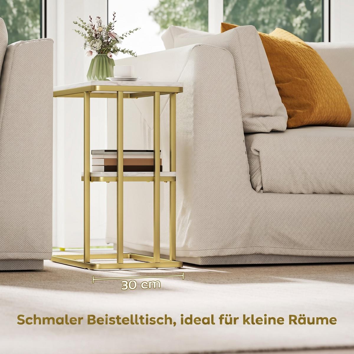 BEISTELLTISCH MDF Stahl Weiß - Goldfarben/Weiß, Holzwerkstoff/Kunststoff (50/30/57.5cm) - HOMCOM