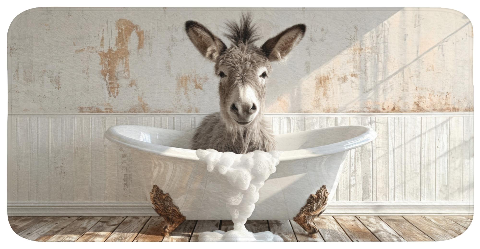BADEMATTE Esel - Tiere - Badewanne - Schaumstoff Badezimmerteppich 120x60 cm - Creme, Textil (120/60cm) - OnlyWow