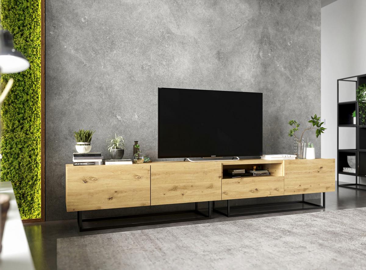 TV-SCHRANK Enjoy Eiche artisan matt matt mit Metallrahmen 120 cm - Schwarz/Eiche Artisan, Holzwerkstoff/Metall (120/46/35cm) - Meble Lindner