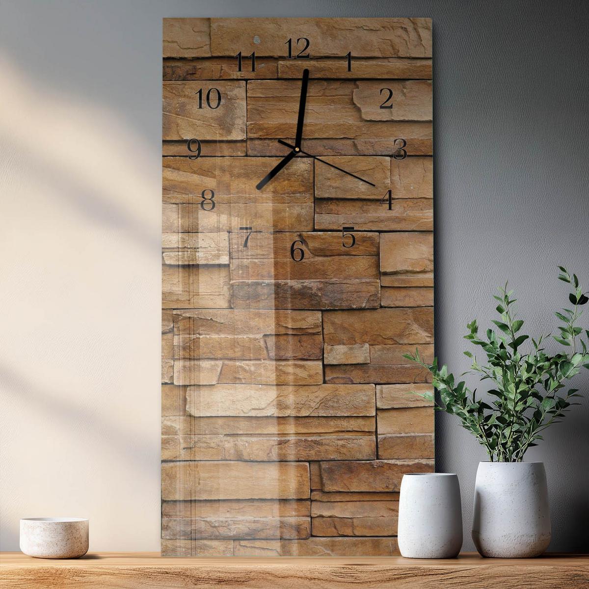 WANDUHR aus Glas 30x60 cm - Klinker - Braun, Glas (30/60/0.4cm) - TULUP
