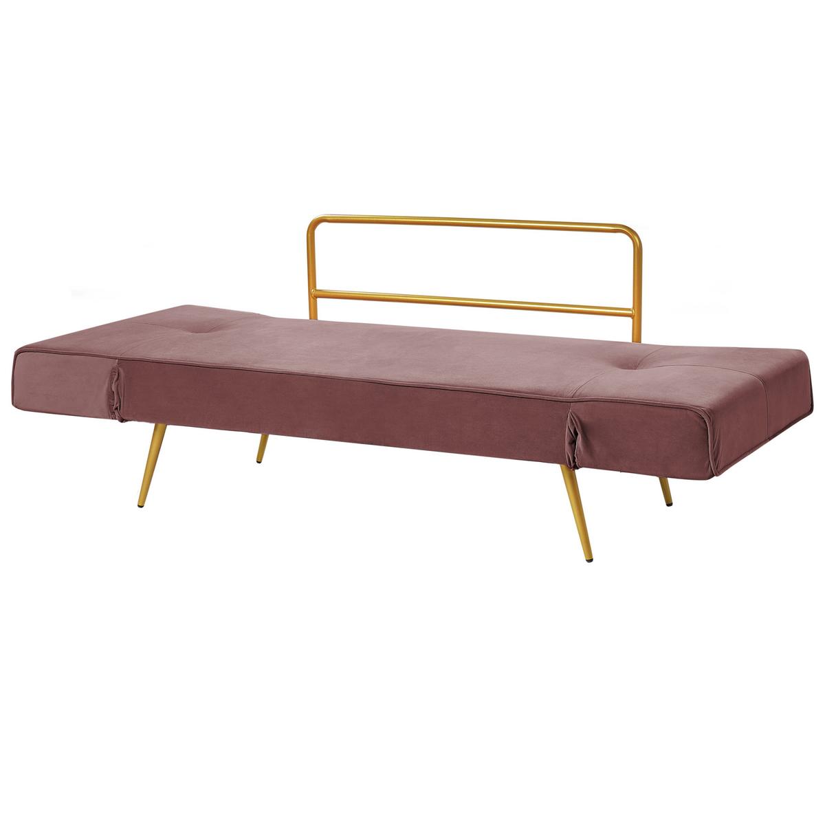 SCHLAFSOFA 2-Sitzer Samtstoff Rosa Saarela - Pink/Goldfarben, Textil (187/82/75cm) - Beliani