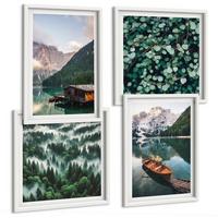 BILDER SET 4er Set - 50x50 cm & 40x60 cm Weißer Rahmen - Nebel auf dem Bergsee, Bootsfahrten, Nebel - Weiß, Kunststoff (50/50cm) - TULUP